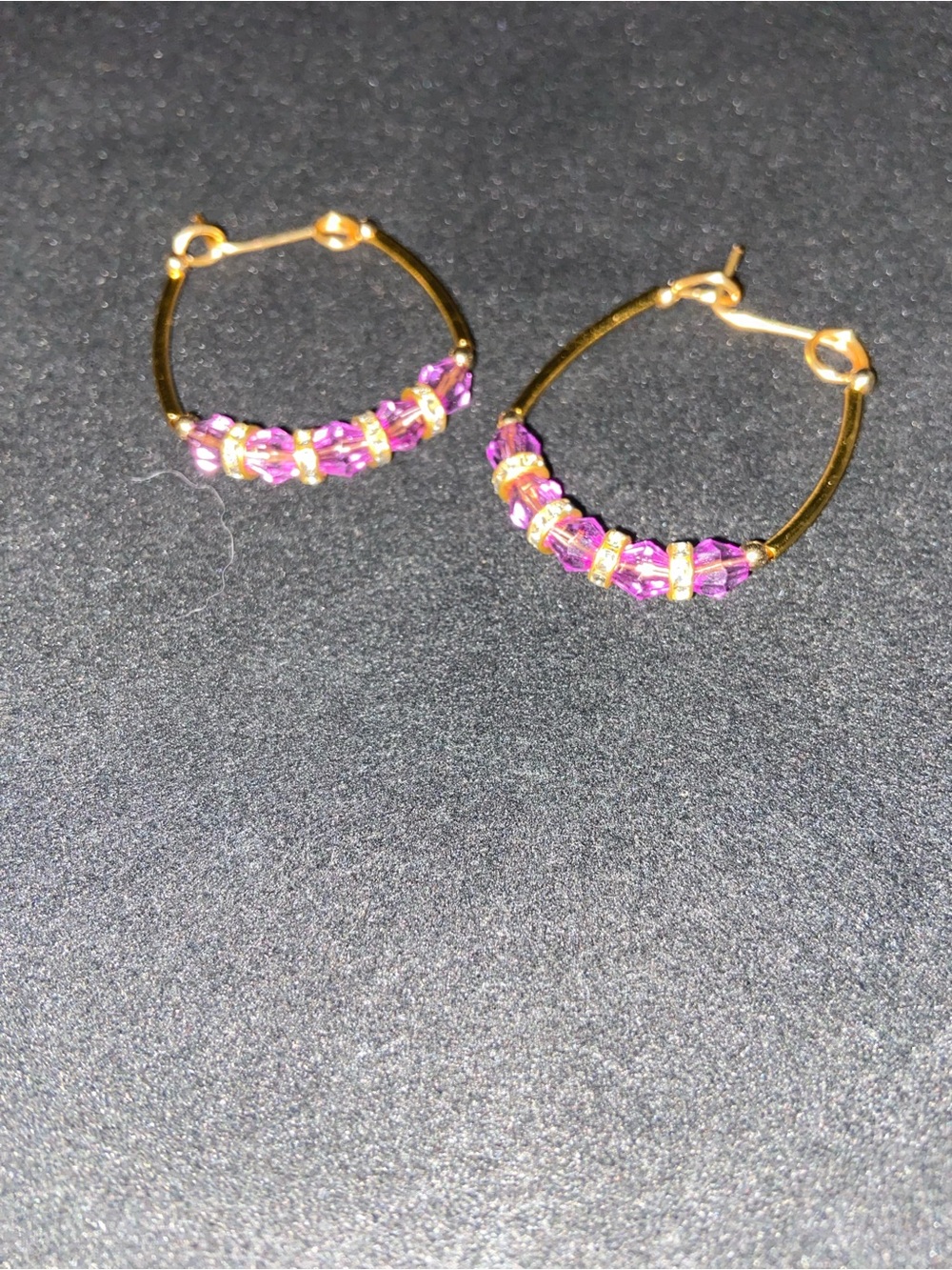 Gold Hoop Earrings with Purple Crystal Beads